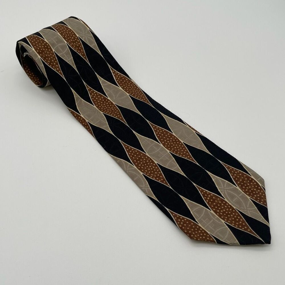 PRINCIPE Tie Men's 58” Multicolor Geometric 100% Silk Textured Black Brown‎ Tan